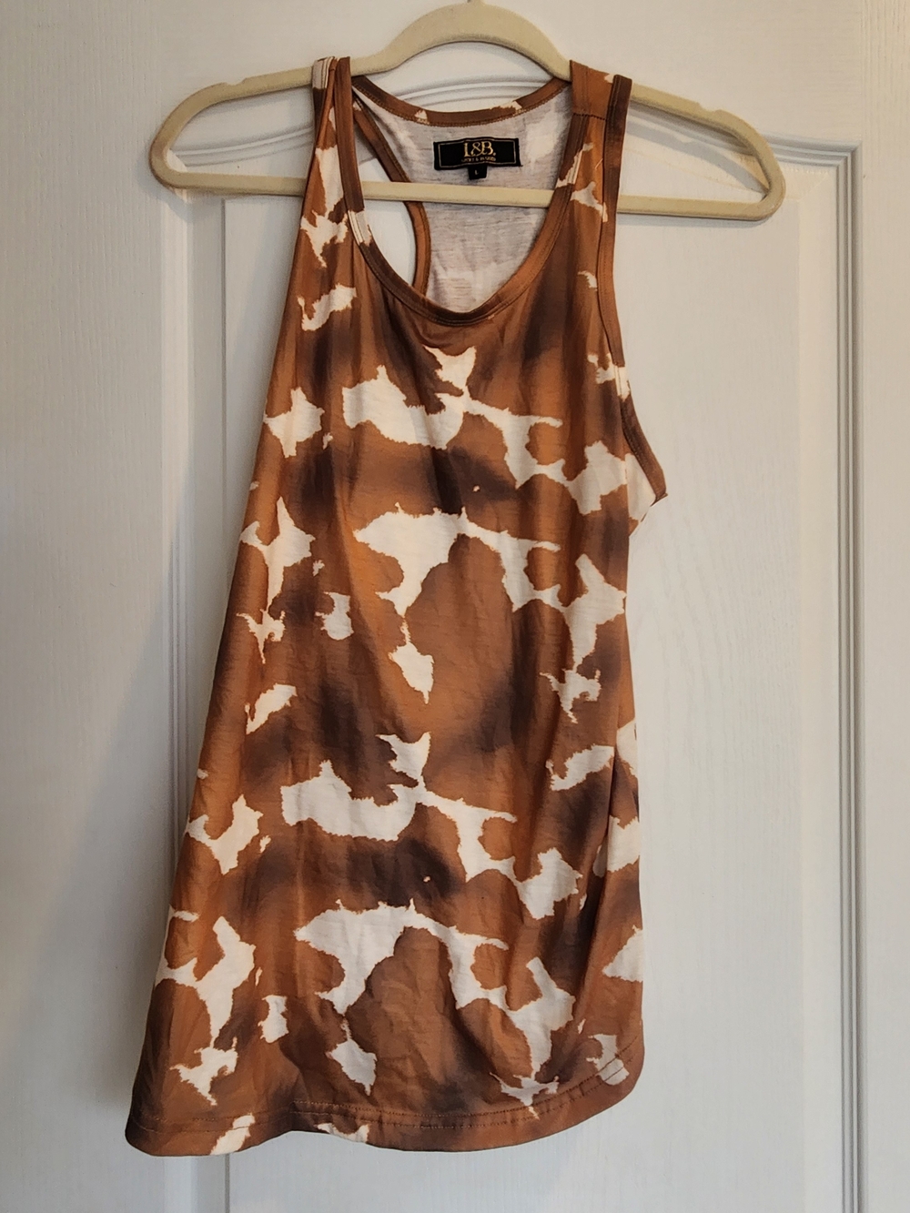 L&B Brown and White Patterned Tank Top L Euc